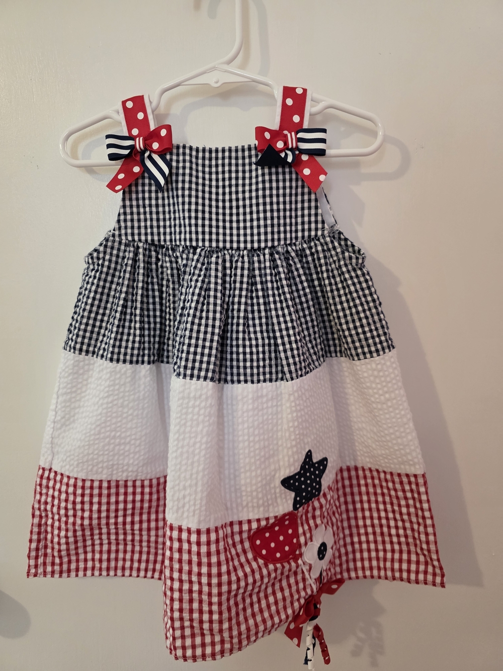 Rare Editions Red White and Navy Gingham Tiered Dress with Bows